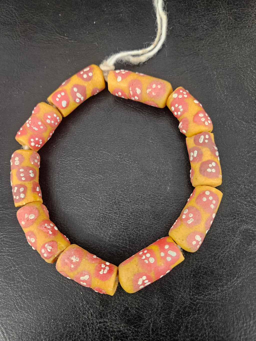 African Glass Beads – Painted Krobo Long Tubes, Gold & Coral Ghana Beads