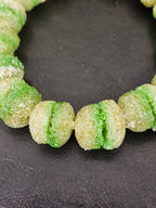 Green & White Krobo Sugar Glass Rondelle Beads | Handcrafted Recycled Glass Beads from Ghana | Approx. 30 Beads Per Strand