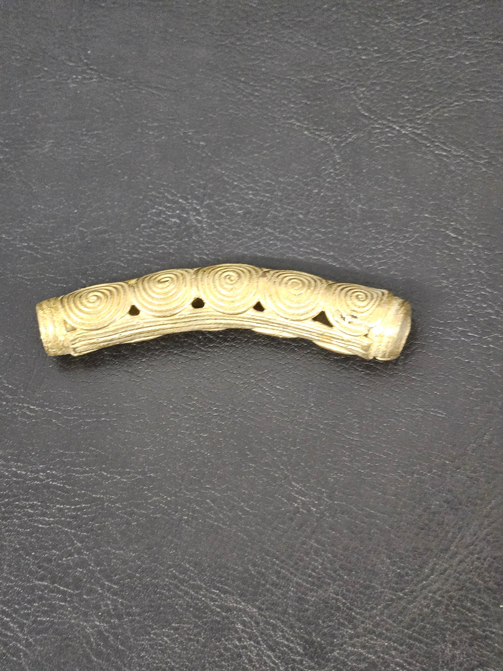 Handcrafted Ashanti Brass Curved Spiral Component Bead | Large Hole African Brass Focal Bead | Ghana Bracelet & Leather Jewelry Component 60mm