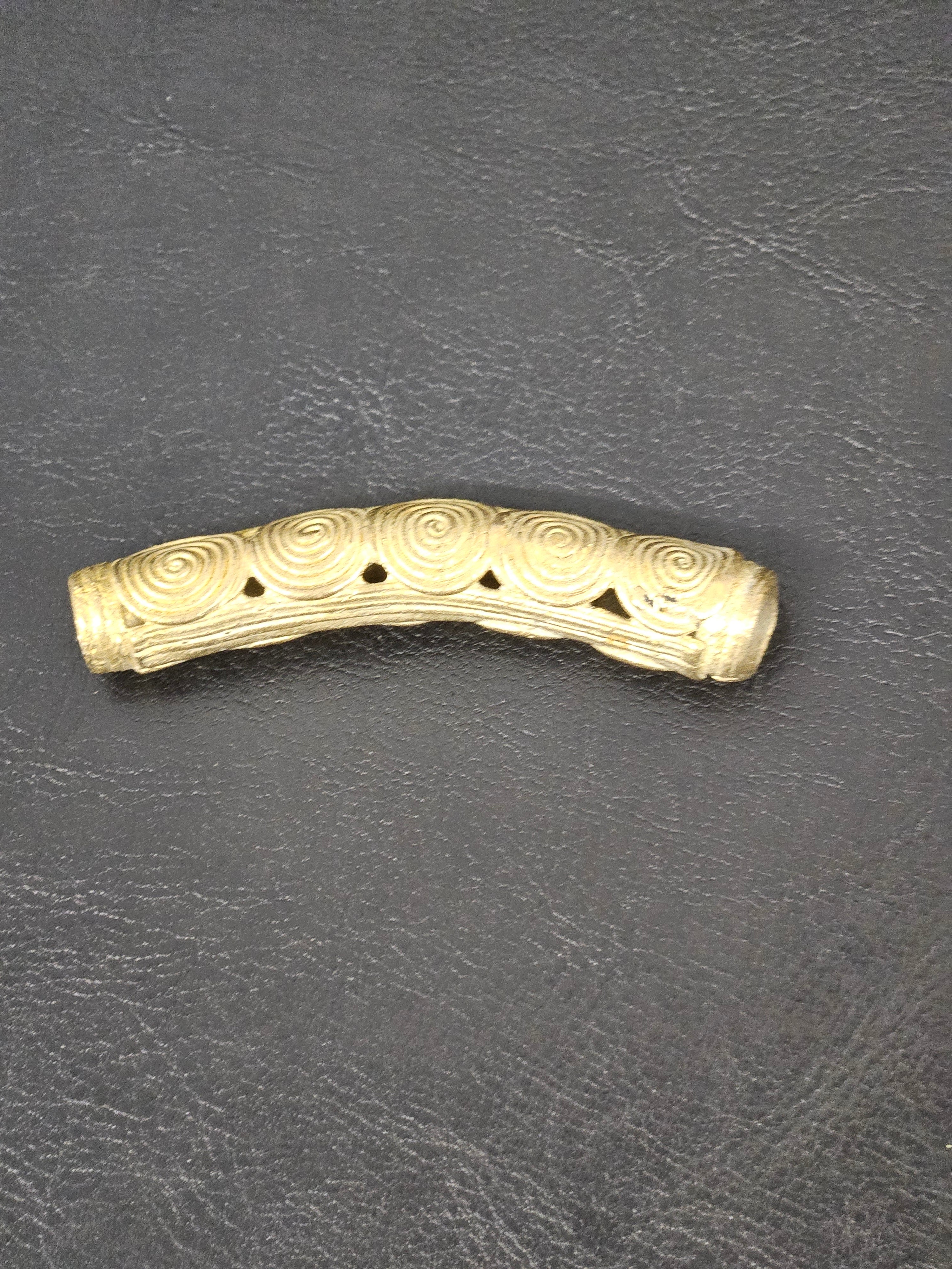 Handcrafted Ashanti Brass Curved Spiral Component Bead | Large Hole African Brass Focal Bead | Ghana Bracelet & Leather Jewelry Component 60mm