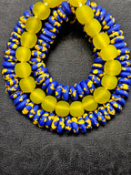 Royal Blue Hand-Painted Krobo Rondelle Glass Beads & Sunshine Yellow Pocket Glass Beads | Handmade in Ghana