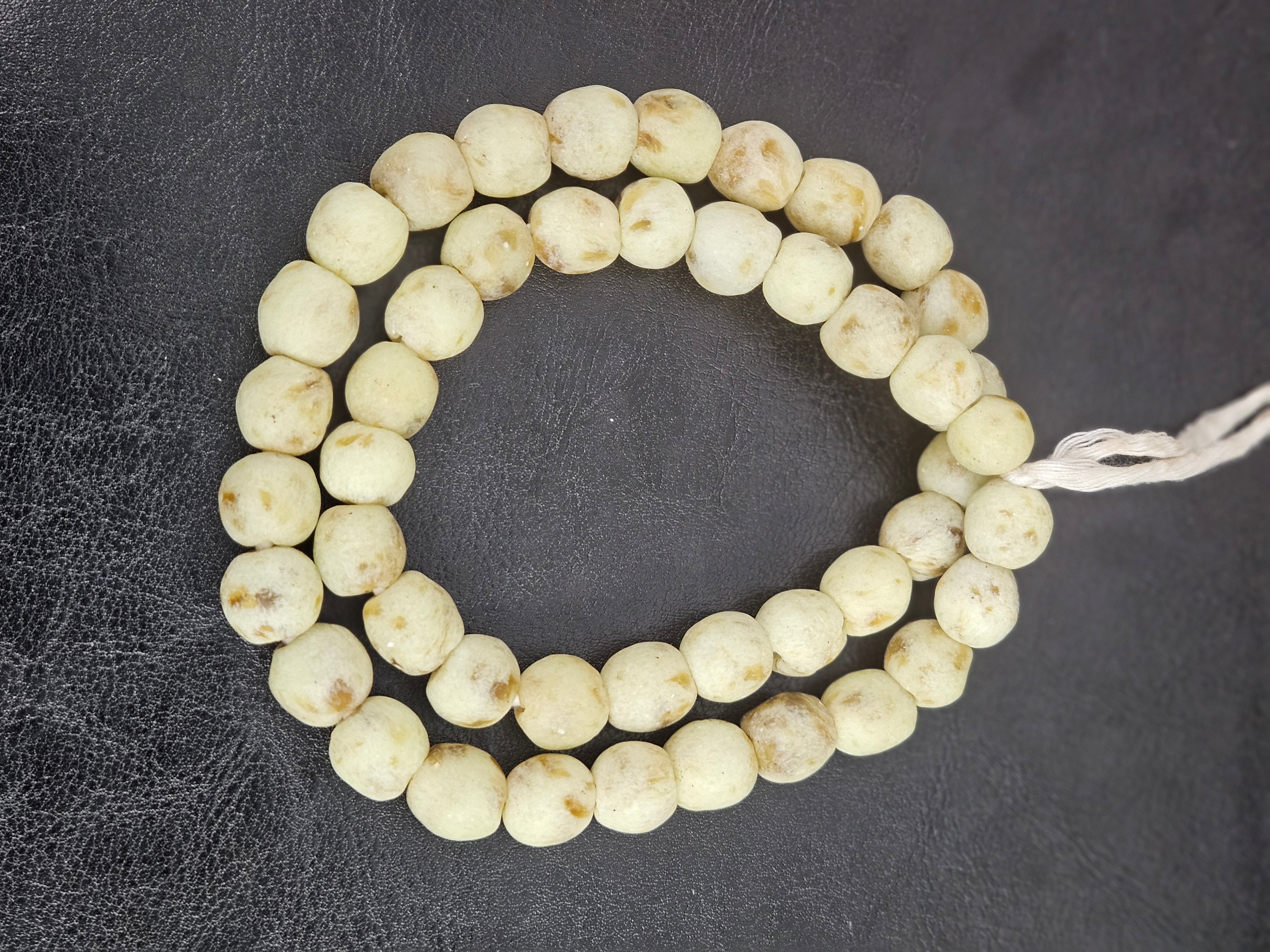 Aadampo Authentic Ivory Sand Krobo Powdered Glass Beads | Handmade Recycled Glass Beads from Ghana | 13–14mm