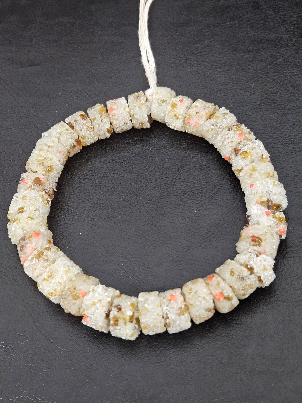 Ivory Confetti Krobo Sugar Glass Rondelle Beads | Handcrafted Recycled Glass Beads from Ghana | Approx. 32 Beads Per Strand