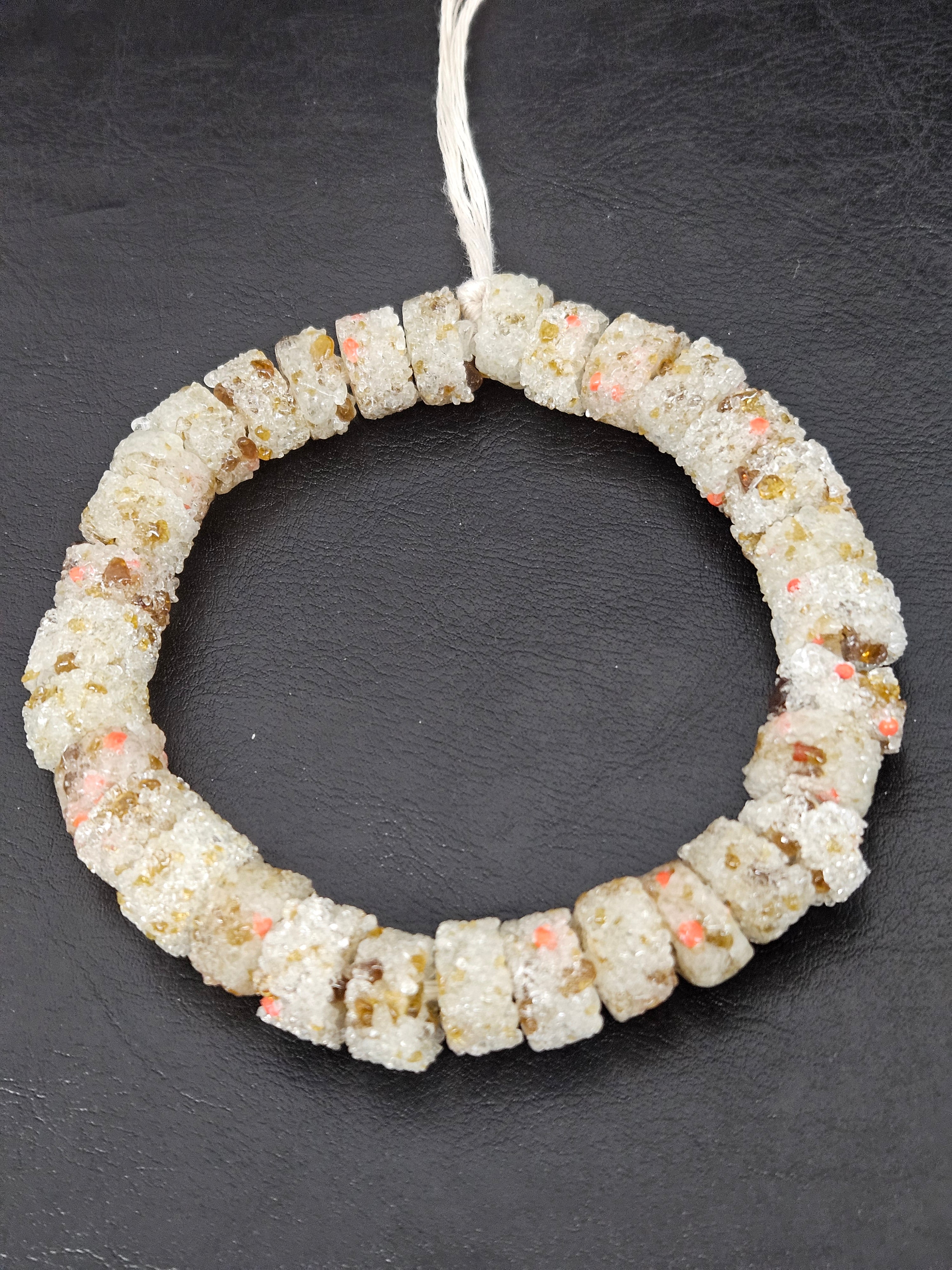 Ivory Confetti Krobo Sugar Glass Rondelle Beads | Handcrafted Recycled Glass Beads from Ghana | Approx. 32 Beads Per Strand