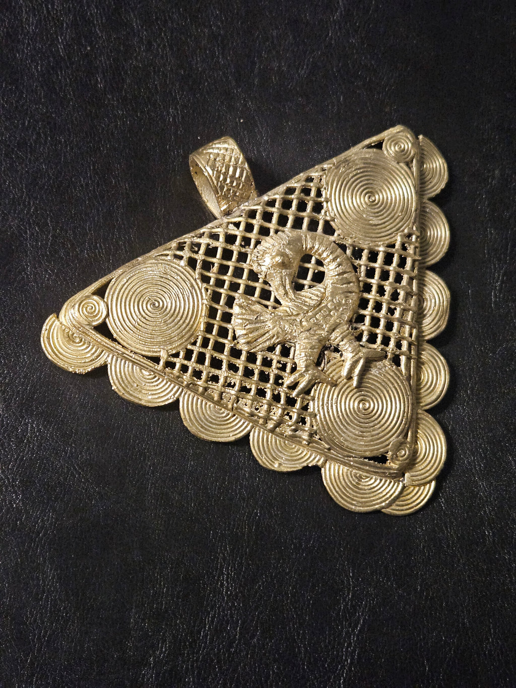 Oversized Sankofa Bird Adinkra Brass Pendant – Handcrafted in Ghana