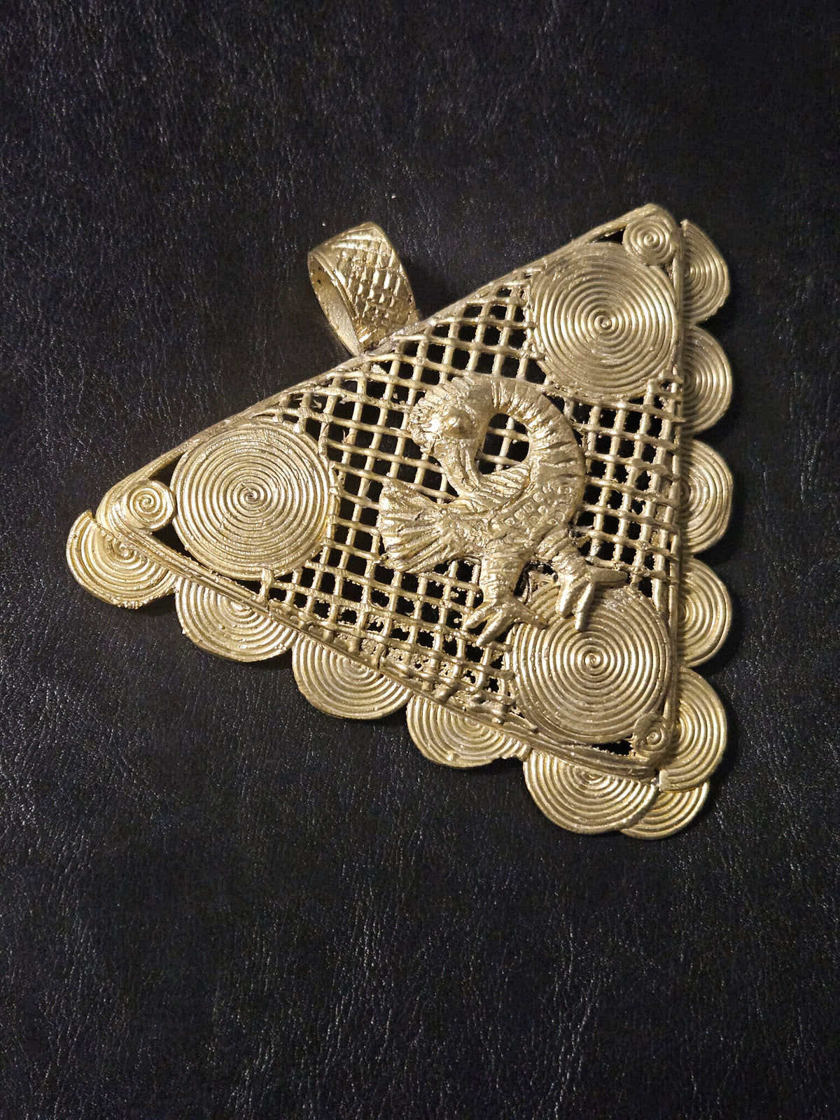 Oversized Sankofa Bird Adinkra Brass Pendant – Handcrafted in Ghana