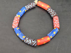 Multicolor Krobo Painted Glass Tube Beads with Hand-Painted Geometric & Wave Motifs | Handcrafted Recycled Glass from Ghana