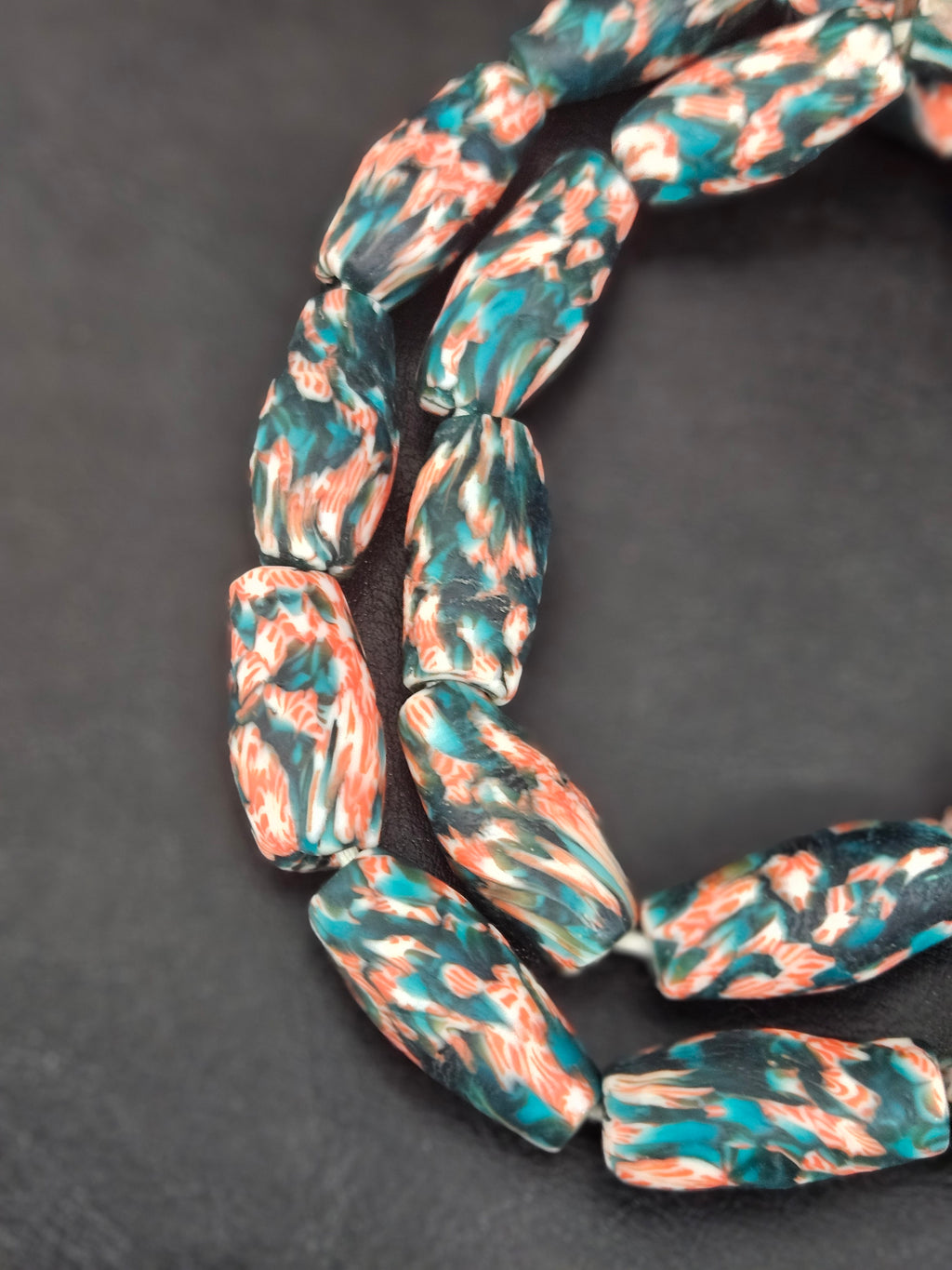 XL Teal & Coral Fused Krobo Recycled Glass Beads | Handmade Ghana Statement Beads