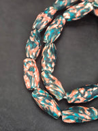 XL Teal & Coral Fused Krobo Recycled Glass Beads | Handmade Ghana Statement Beads