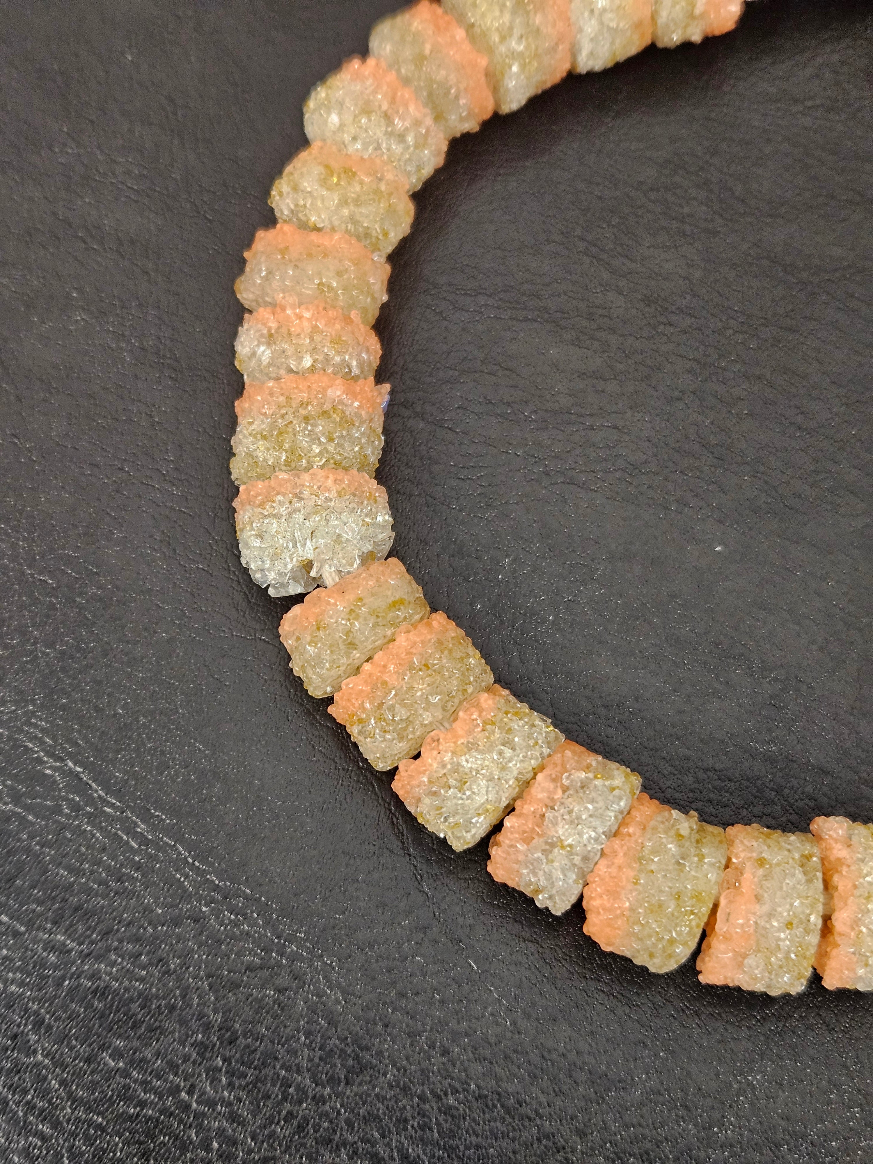 Peach & Ivory Krobo Sugar Glass Short Tube Beads | Handcrafted Recycled Glass Beads from Ghana | Approx. 32 Beads Per Strand