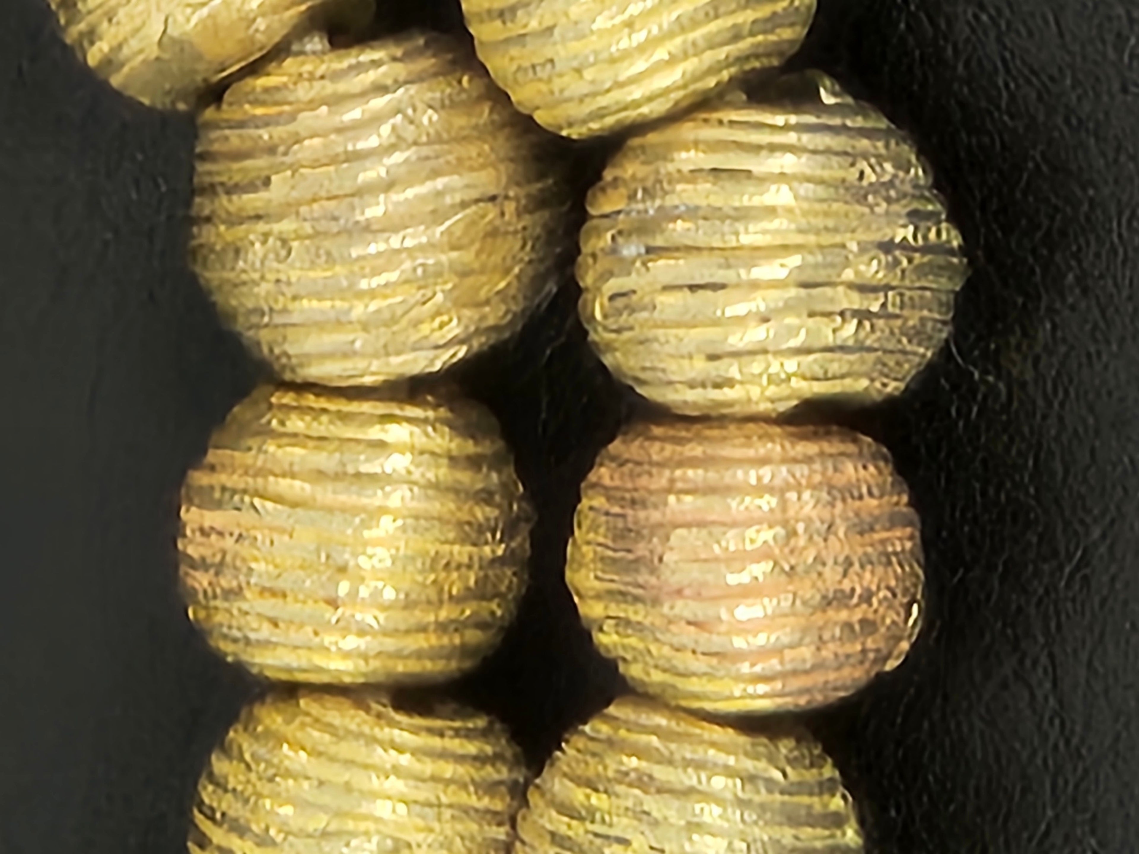 Handcrafted Ashanti Brass Ribbed Round Beads | Large Hole Ghana Brass Beads | African Brass Jewelry Making Supplies