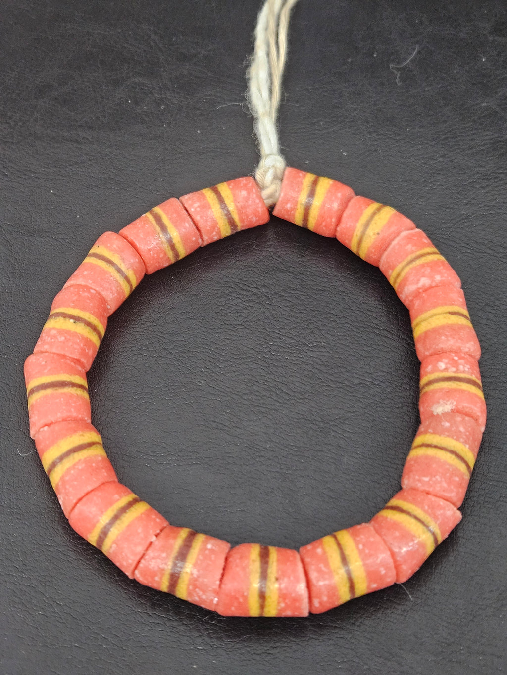 Red Striped Krobo Kente Glass Beads | Handcrafted Powdered Glass Beads from Ghana | Approx. 17 Beads