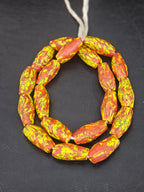 XL Rust Orange & Yellow Fused Krobo Recycled Glass Beads | Handmade Ghana Statement Beads