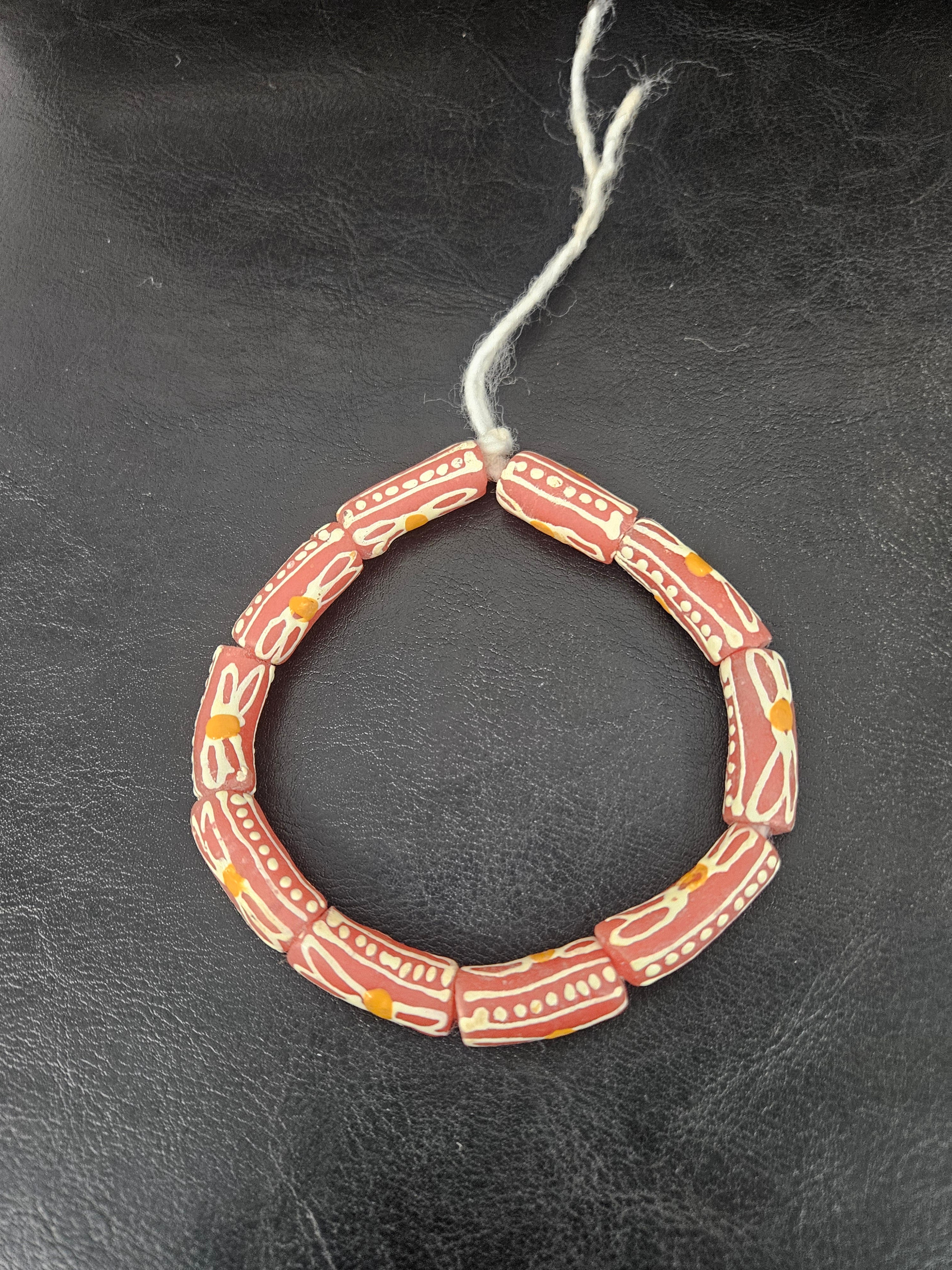 African Glass Beads – Painted Krobo Tubes, Terracotta