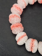 Coral & White Krobo Sugar Glass Rondelle Beads | Handcrafted Recycled Glass Beads from Ghana | Approx. 30 Beads Per Strand