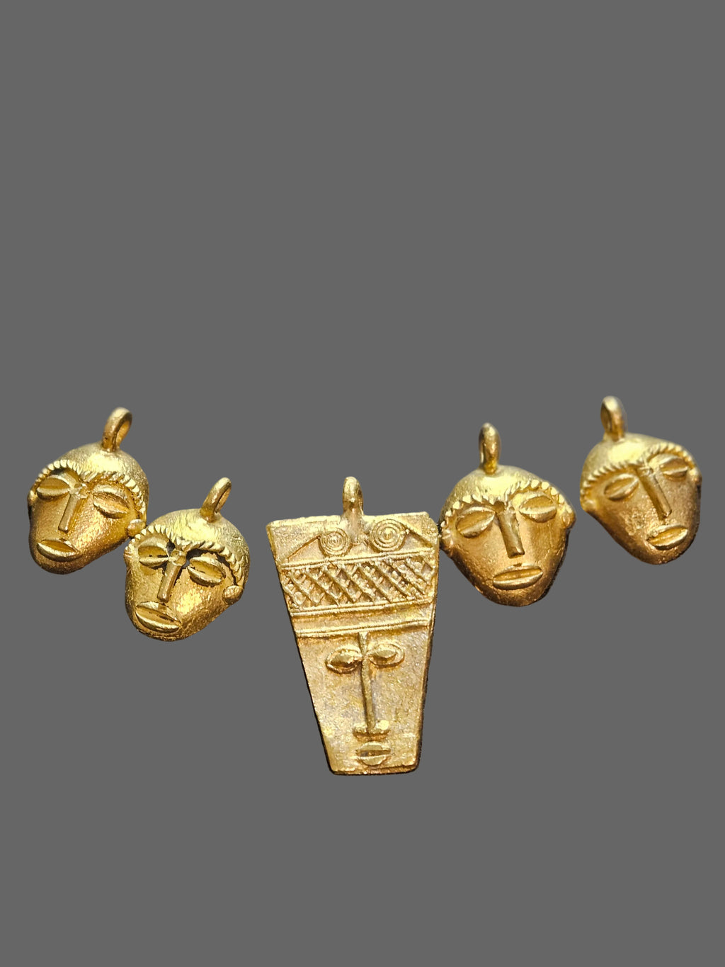 Ashanti Brass Mask Pendant Set – 5 Handcrafted Ghanaian Heritage Masks