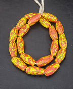 XL Rust Orange & Yellow Fused Krobo Recycled Glass Beads | Handmade Ghana Statement Beads