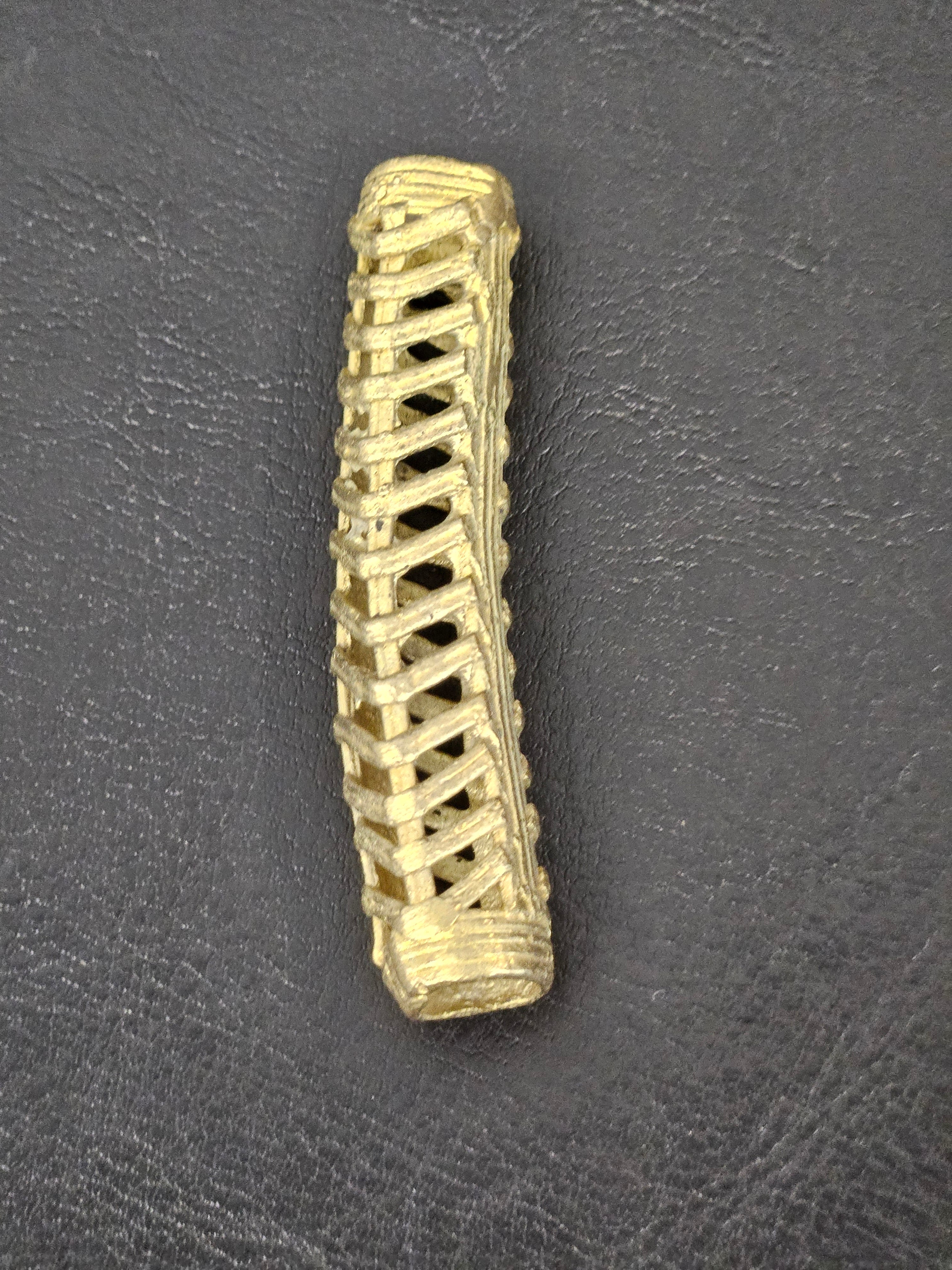 Handcrafted Ashanti Brass Curved Openwork Tube Component Bead | Large Hole African Brass Focal Bead | Ghana Bracelet & Leather Jewelry Component 62mm
