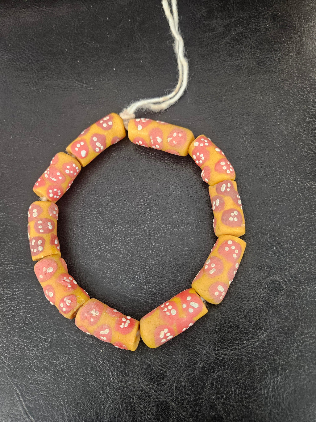 African Glass Beads – Painted Krobo Long Tubes, Gold & Coral Ghana Beads