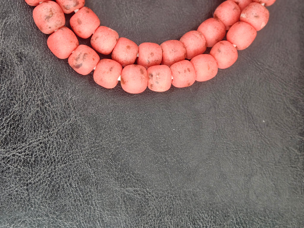 Authentic Krobo Powdered Glass Beads Ghana | Matte Coral Recycled Glass Beads | 13–14mm African Beads