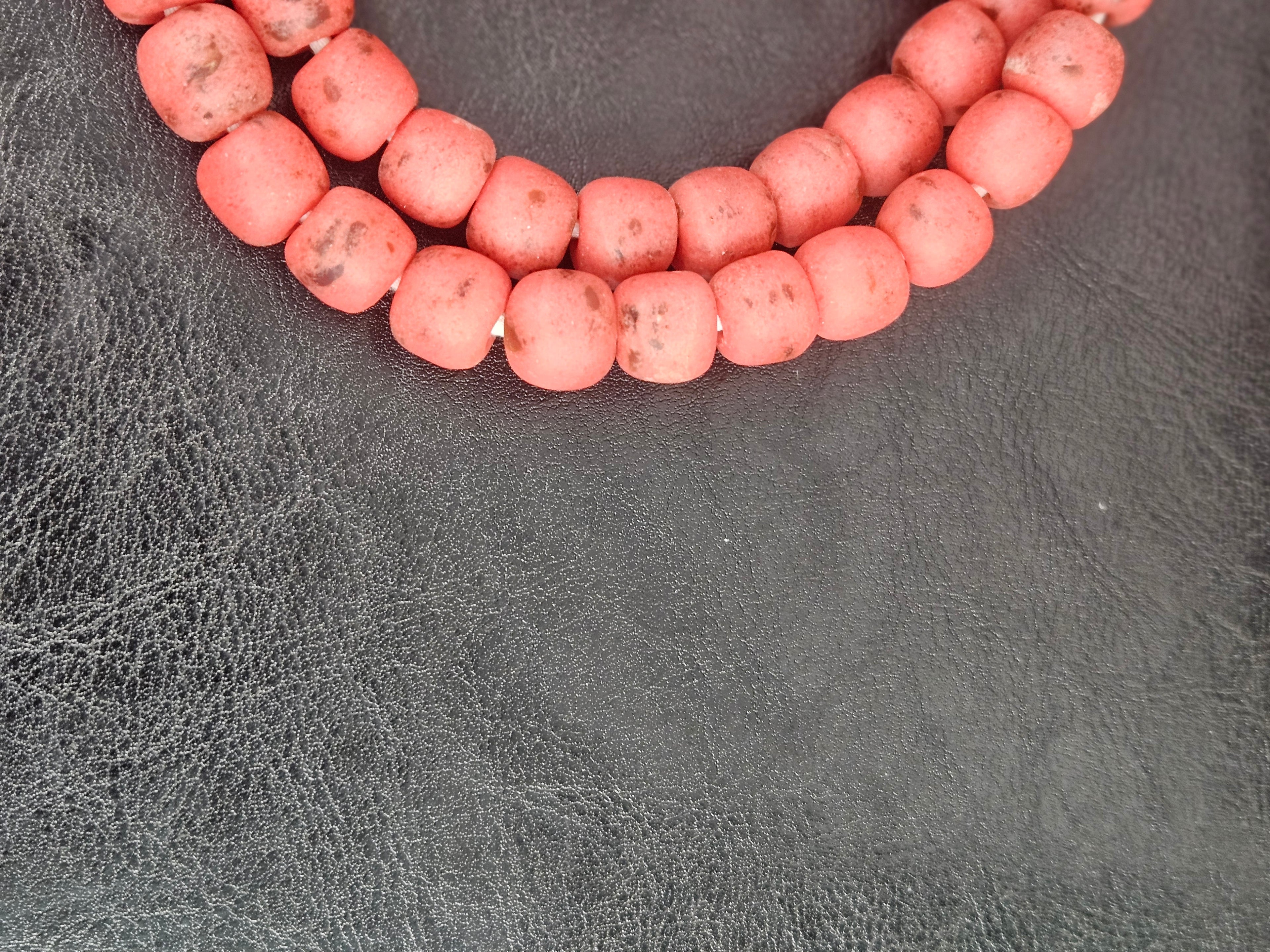 Authentic Krobo Powdered Glass Beads Ghana | Matte Coral Recycled Glass Beads | 13–14mm African Beads