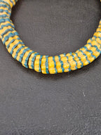 Golden Yellow and Teal Blue Krobo Glass Spacer Beads, Handmade African Recycled Glass Beads, Ghana Beading Supplies