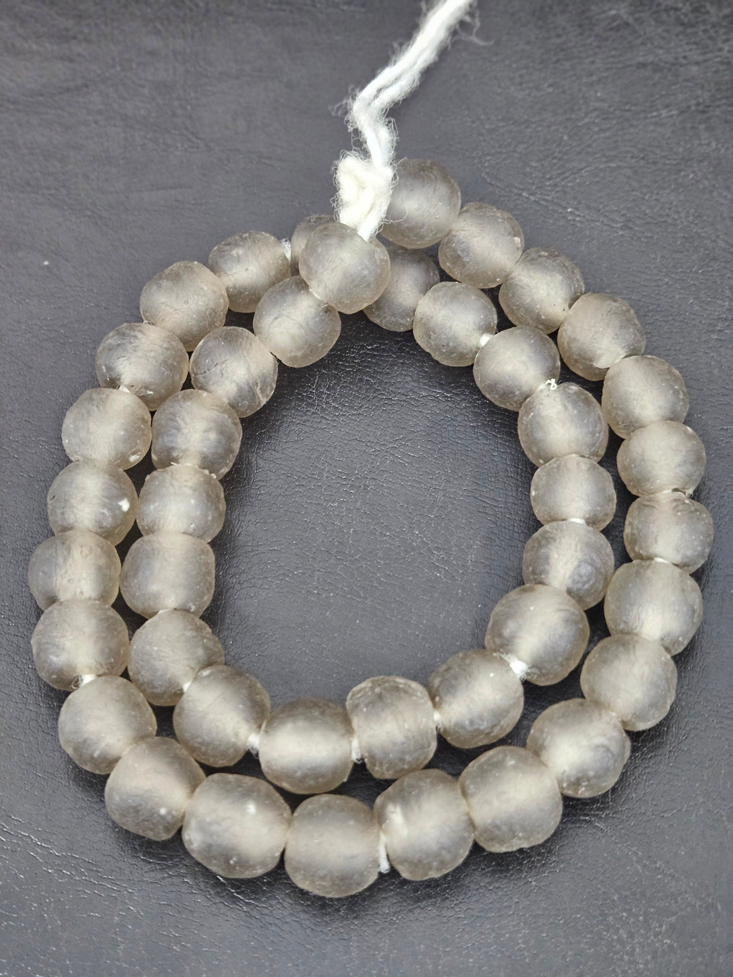 Authentic Smoke Gray Krobo Translucent Recycled Glass Beads | Handmade Ghana Glass Beads 12–14mm