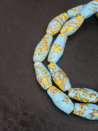Sky Blue & Golden Fusion Krobo Recycled Glass Beads | Handmade African Statement Beads from Ghana