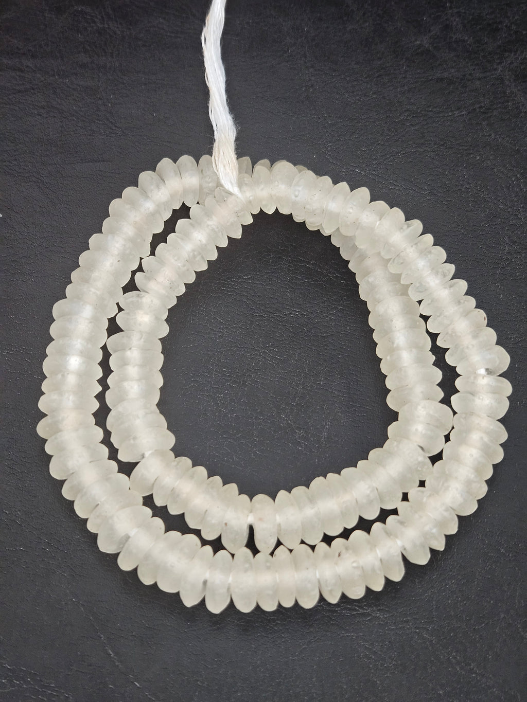 Crystal White Krobo Translucent Recycled Glass Rondelle Beads | Sustainable Handmade Designer Beads