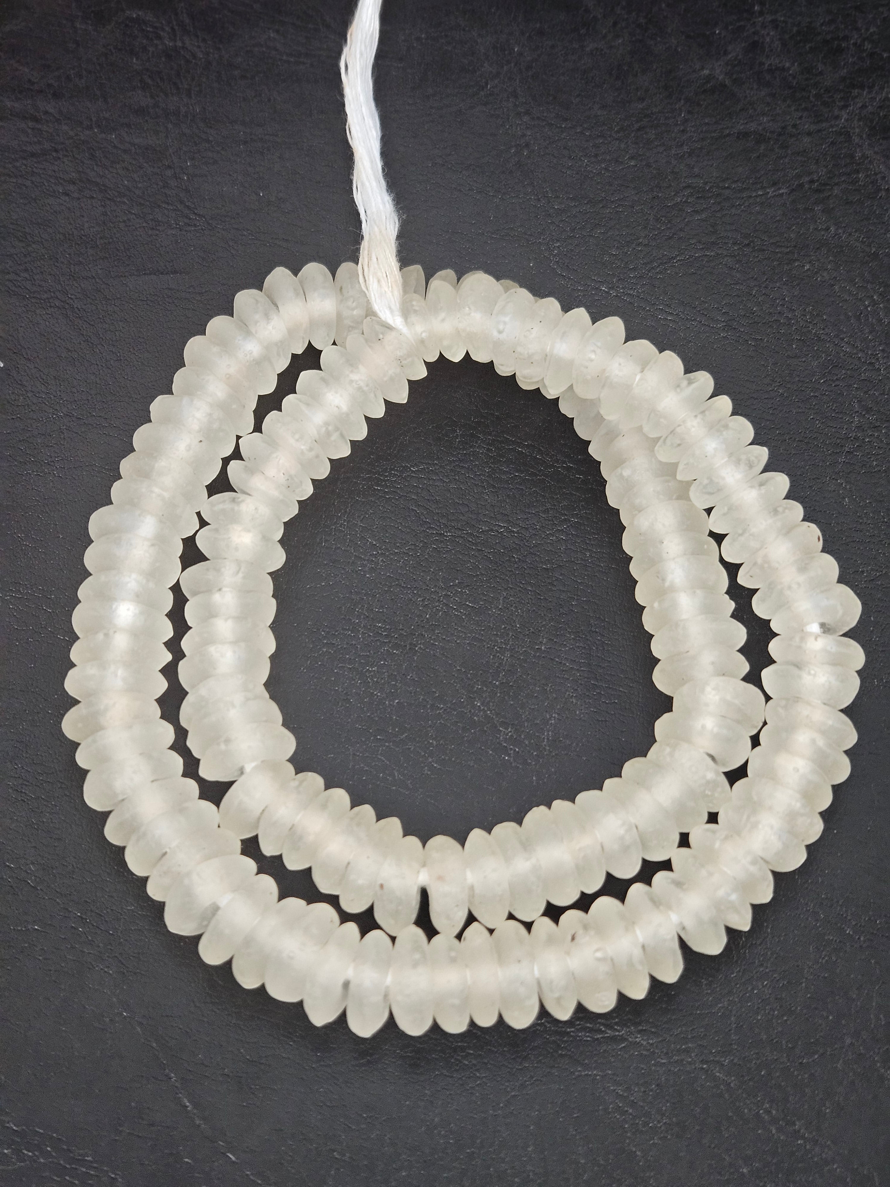 Crystal White Krobo Translucent Recycled Glass Rondelle Beads | Sustainable Handmade Designer Beads