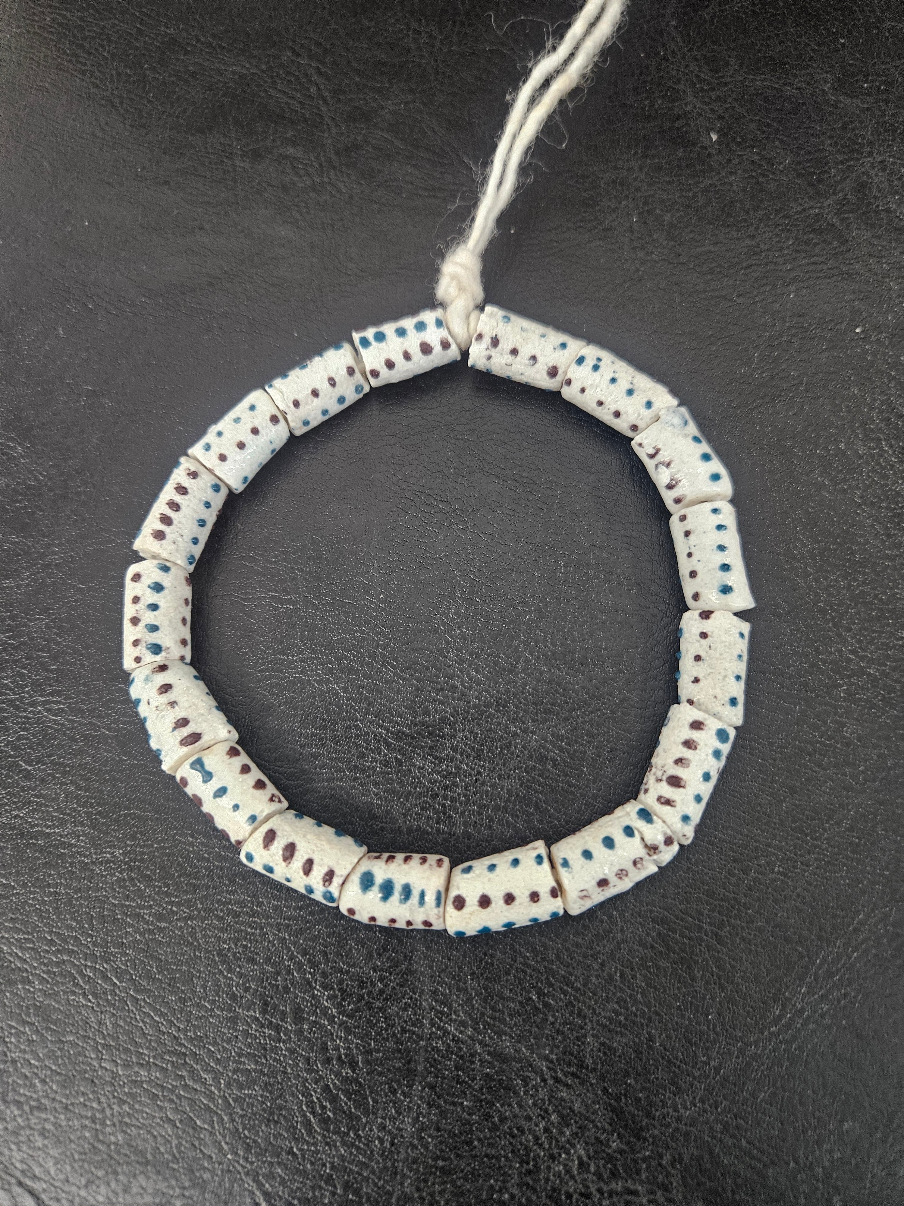Authentic African Painted Glass Short Tube Beads from Ghana | Ivory Krobo Recycled Glass Jewelry Beads