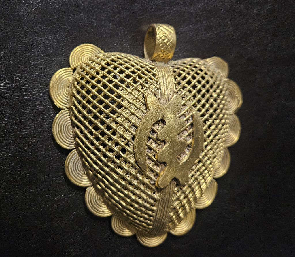 Oversized Gye Nyame Adinkra Symbol Brass Pendant Handmade in Ghana