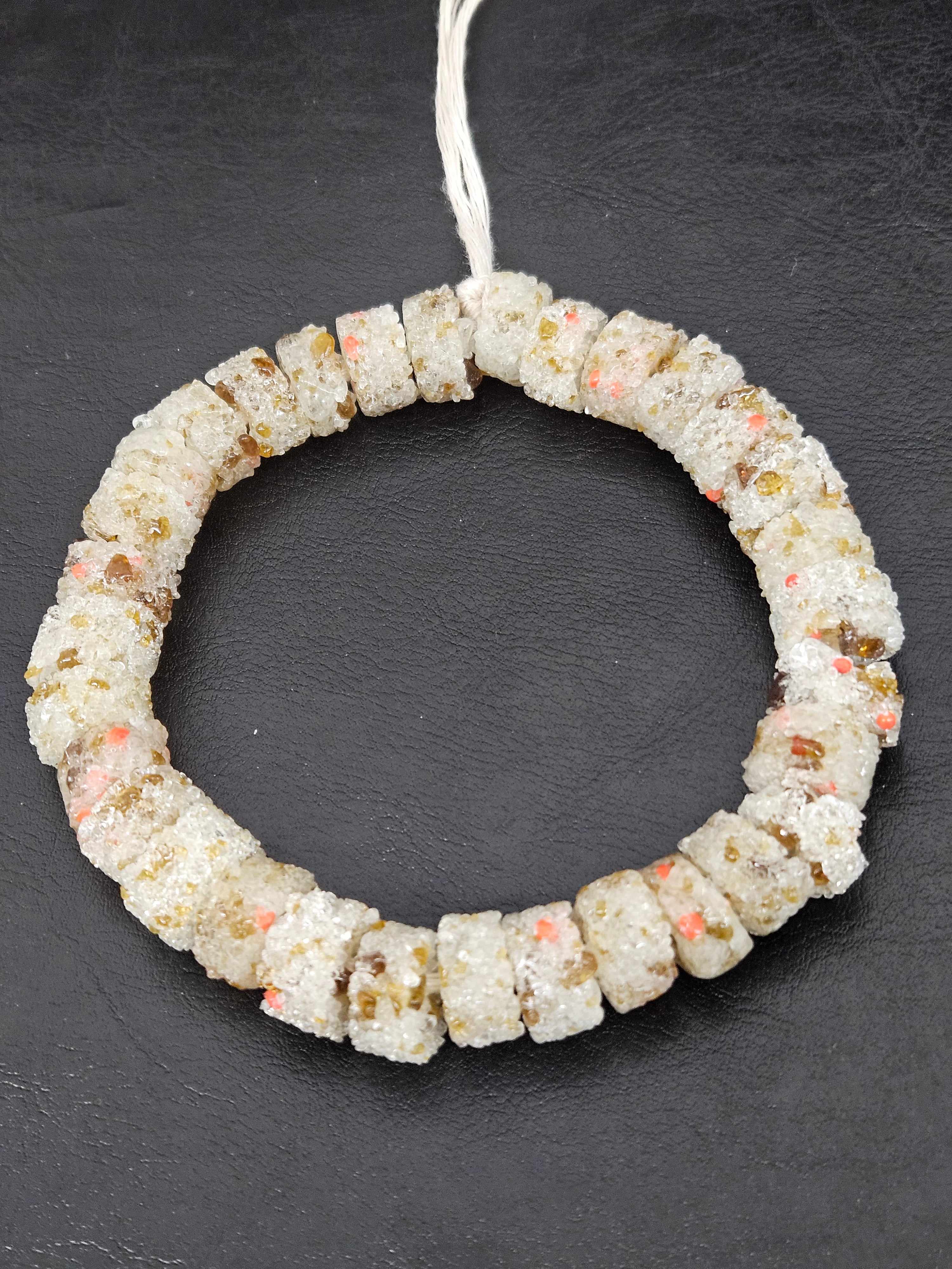 Ivory Confetti Krobo Sugar Glass Rondelle Beads | Handcrafted Recycled Glass Beads from Ghana | Approx. 32 Beads Per Strand