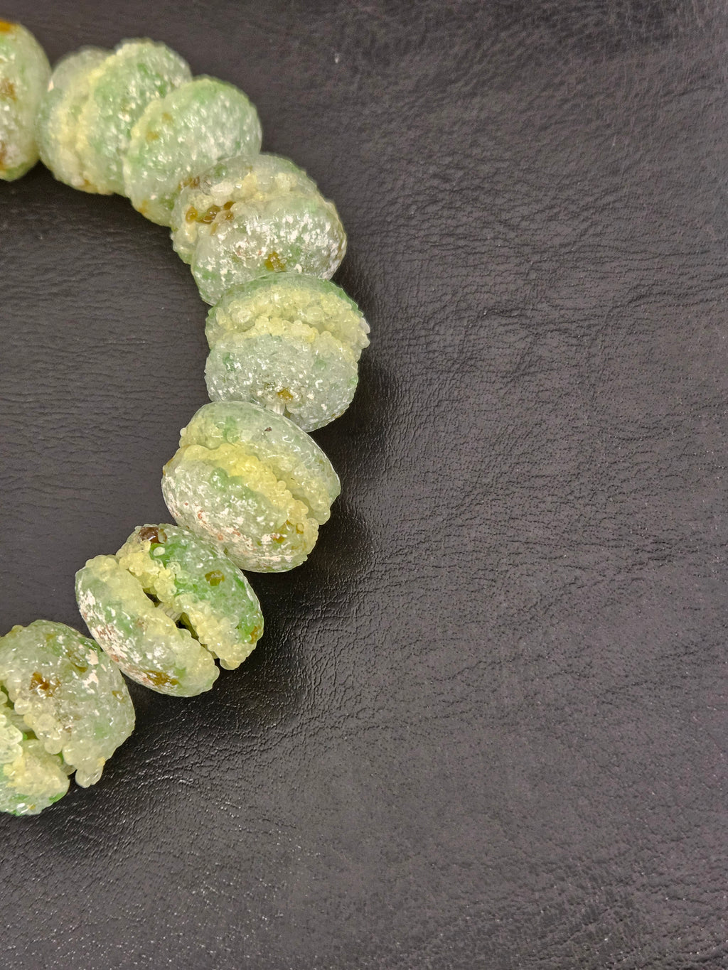 Green & Ivory Krobo Sugar Glass Rondelle Beads | Handcrafted Recycled Glass Beads from Ghana | Approx. 30 Beads Per Strand