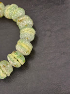 Green & Ivory Krobo Sugar Glass Rondelle Beads | Handcrafted Recycled Glass Beads from Ghana | Approx. 30 Beads Per Strand
