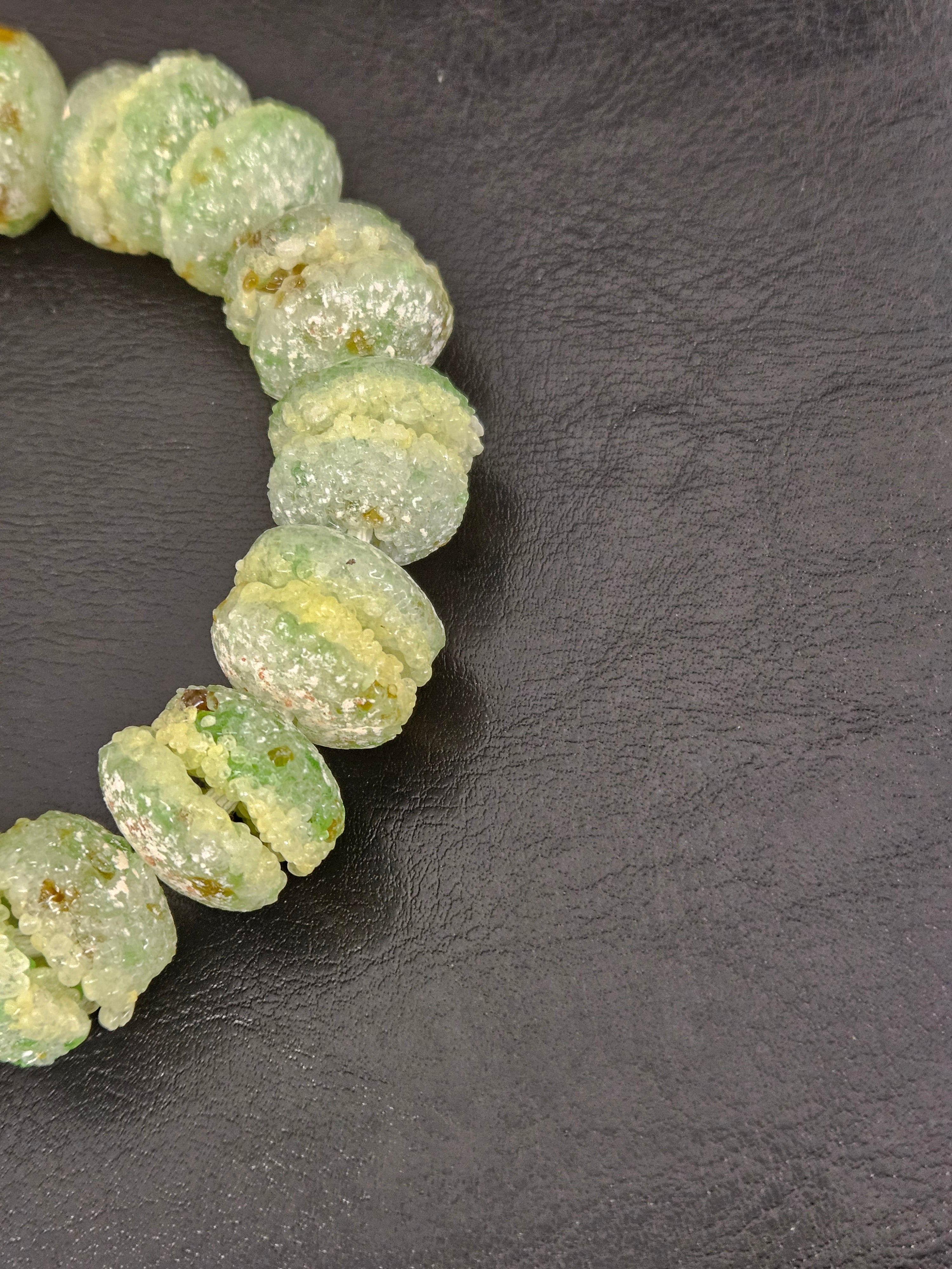 Green & Ivory Krobo Sugar Glass Rondelle Beads | Handcrafted Recycled Glass Beads from Ghana | Approx. 30 Beads Per Strand