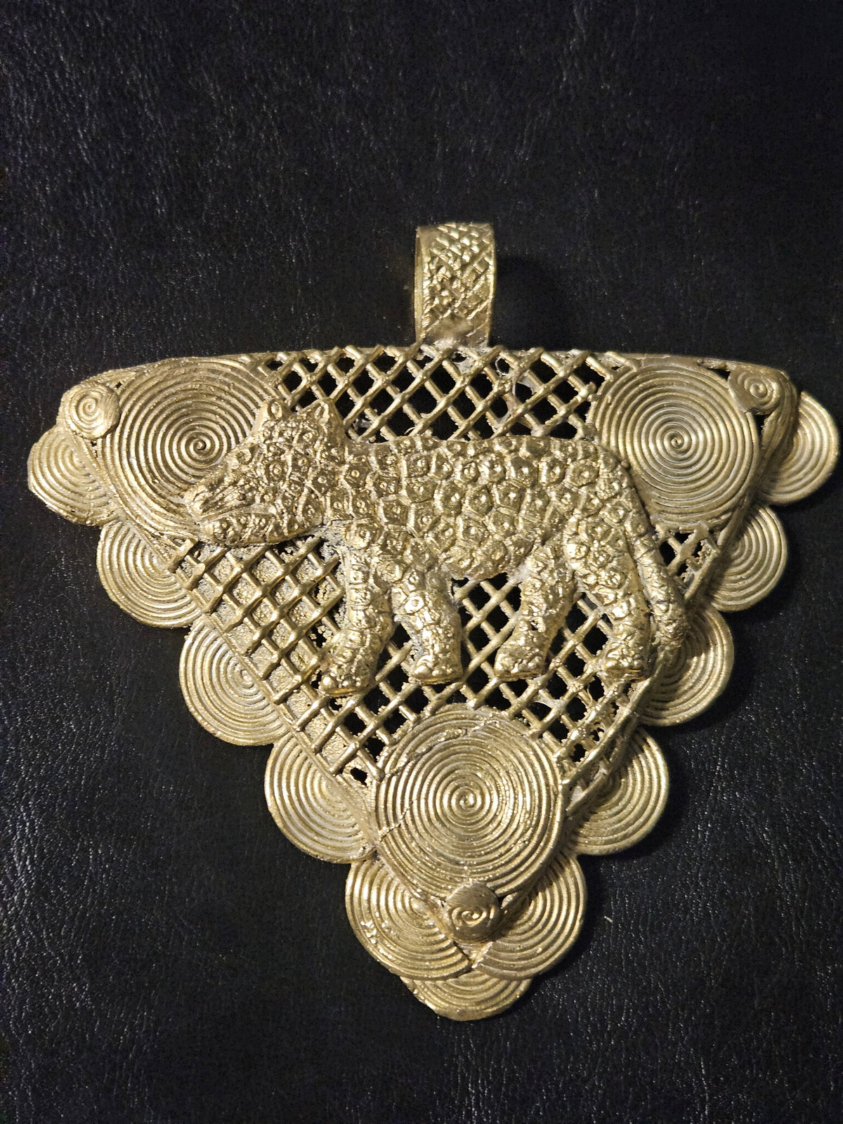 African Brass Tiger Pendant with Adinkrahene Symbol – Ghana