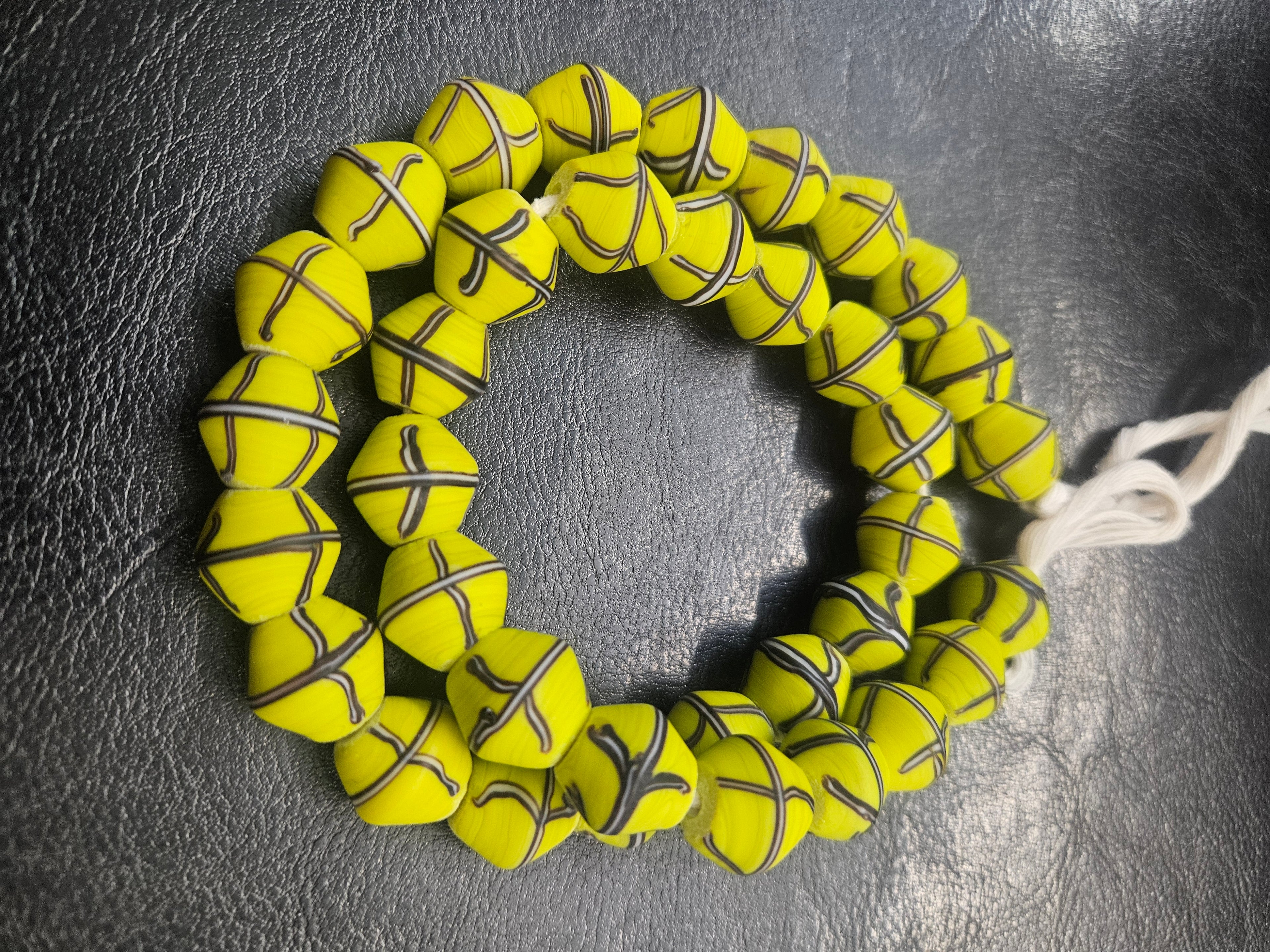Yellow & Black Cross Trade Beads – 13.5 × 14.5mm