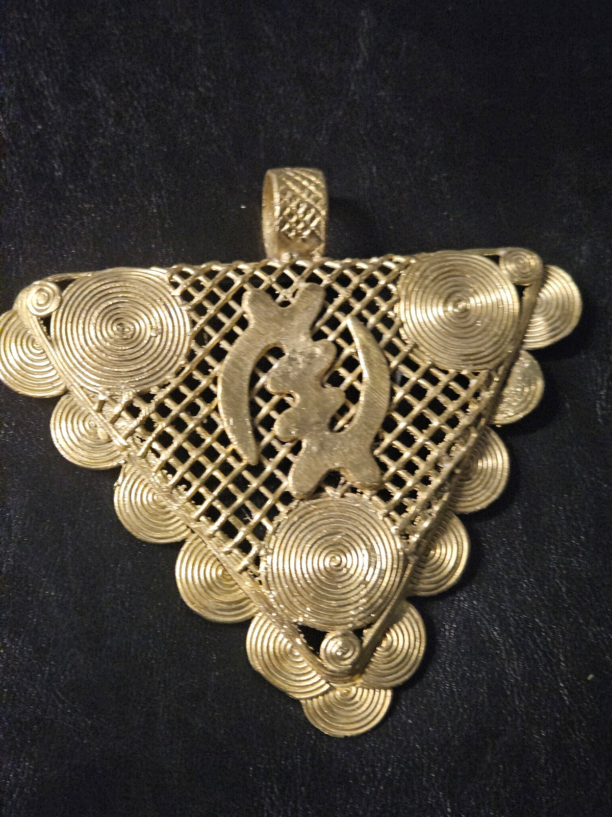 Oversized Gye Nyame Brass Statement Pendant – Ghanaian Adinkra Design