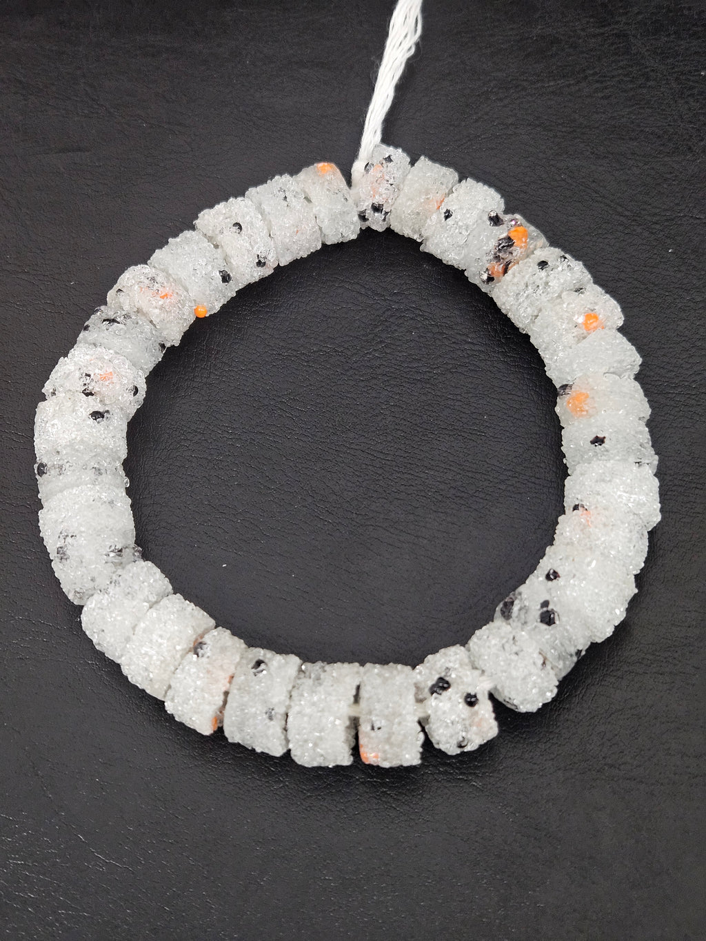 White Confetti Krobo Sugar Glass Short Tube Beads | Handcrafted Recycled Glass Beads from Ghana | Approx. 32 Beads Per Strand