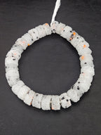 White Confetti Krobo Sugar Glass Short Tube Beads | Handcrafted Recycled Glass Beads from Ghana | Approx. 32 Beads Per Strand