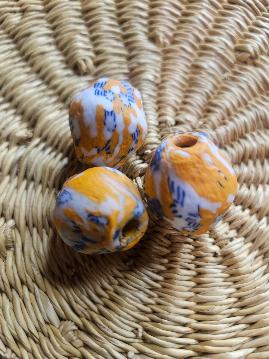 24mm Fused Krobo Recycled Glass Focal Bead – Golden Indigo