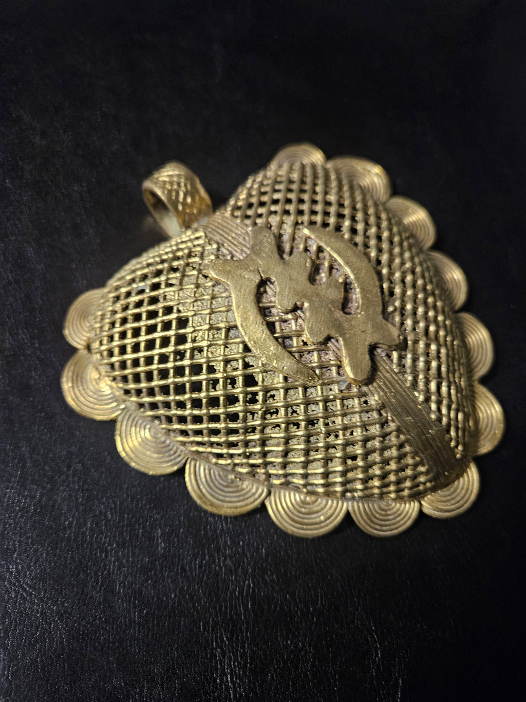 Oversized Gye Nyame Adinkra Symbol Brass Pendant Handmade in Ghana