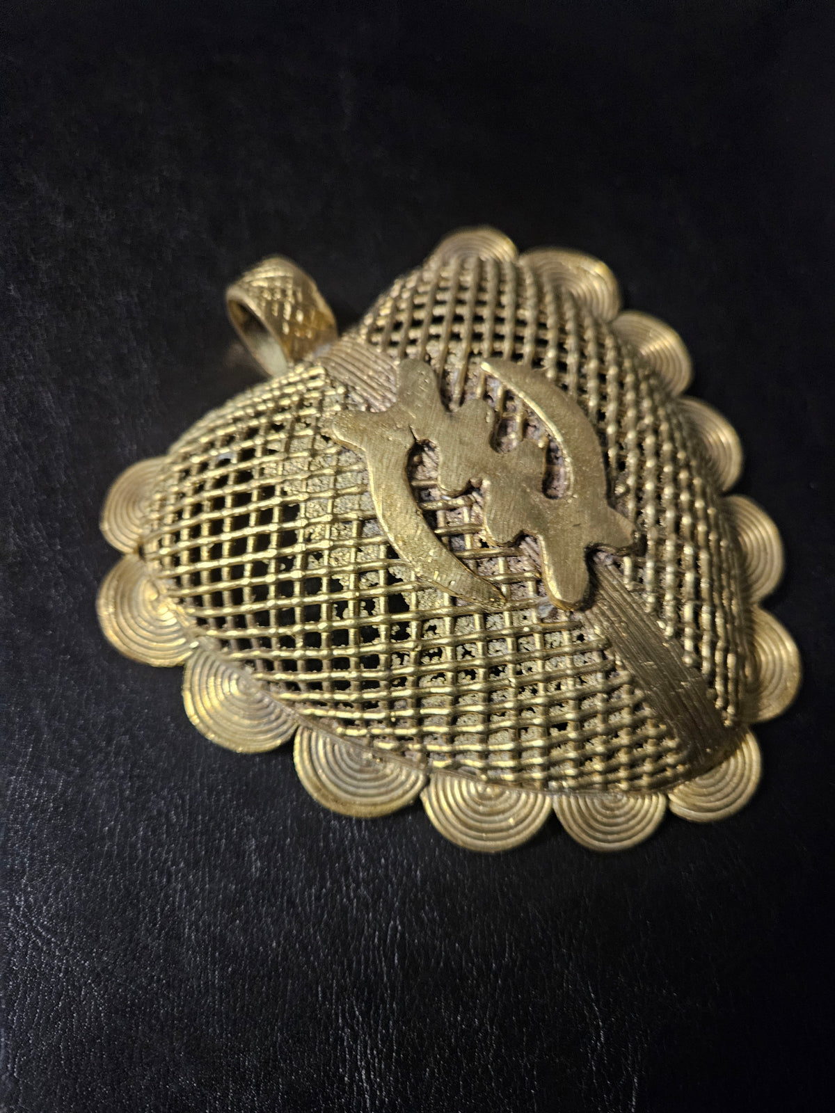 Oversized Gye Nyame Adinkra Symbol Brass Pendant Handmade in Ghana