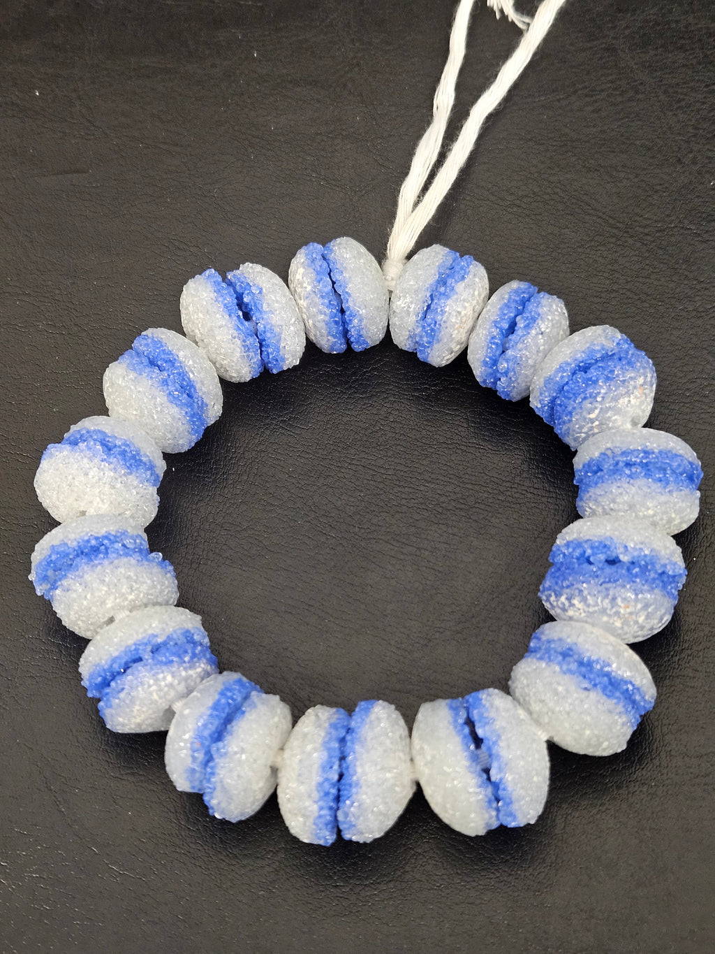 Blue & White Krobo Sugar Glass Rondelle Beads | Handcrafted Recycled Glass Beads from Ghana | Approx. 30 Beads Per Strand