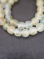 Authentic African Beads from Ghana | Chunky Translucent Recycled Glass Beads | Frosted Ocean Mist Krobo Beads 12–14mm