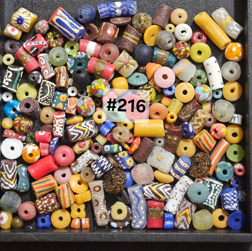 African Krobo Recycled Glass Beads – 1 Cup Bead Mix (160+ Handmade Ghana Beads for Jewelry Design, 1lb)