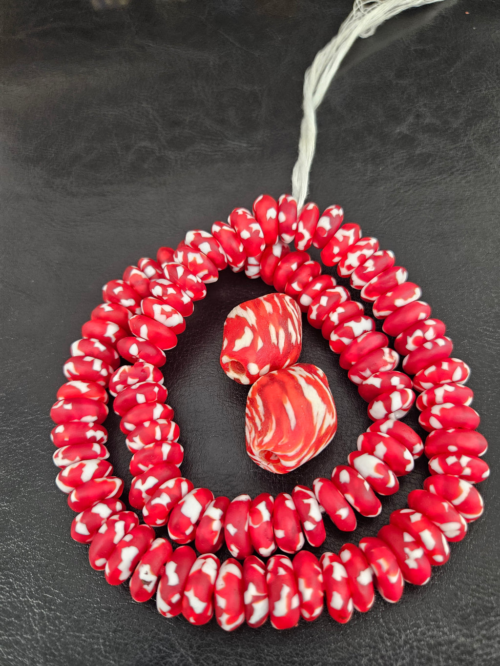 Red African Beads Bundle – Krobo Glass Rondelles + Bicone Focals