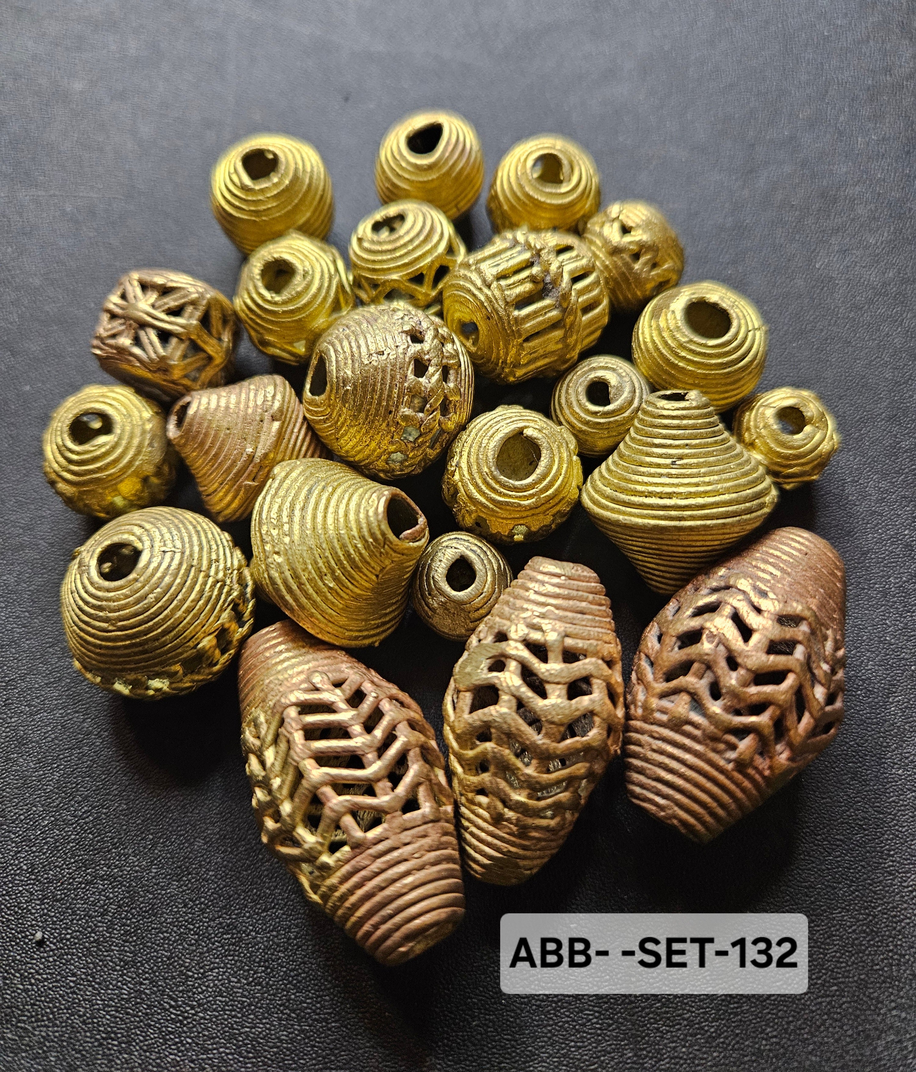 African Ashanti Brass Beads Set – 20 Handcrafted Ghanaian Artisan Beads