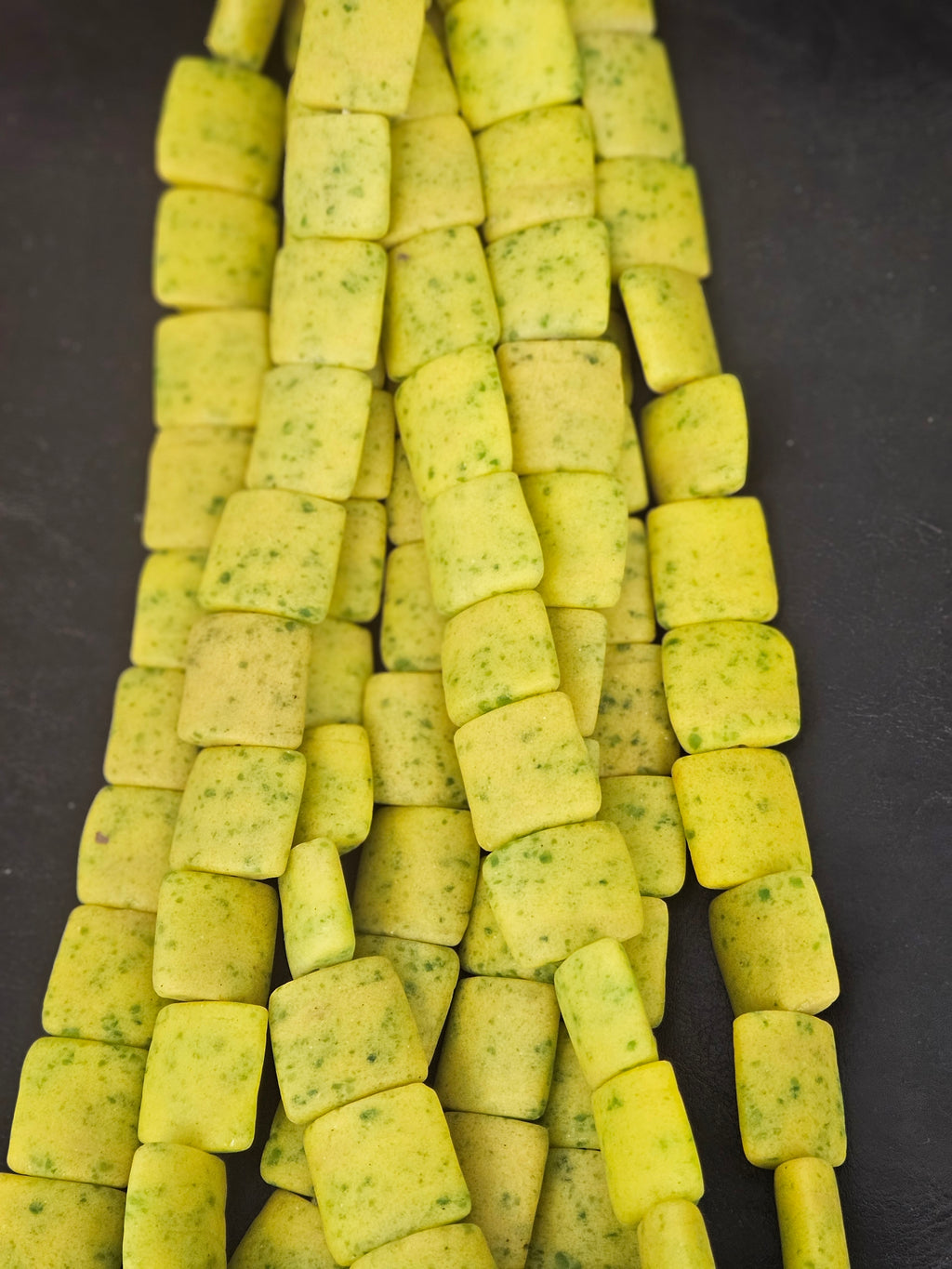 Large Chartreuse Krobo Powdered Glass Pillow Cube Beads | Handmade Recycled Glass Beads from Ghana | 25–26 Beads